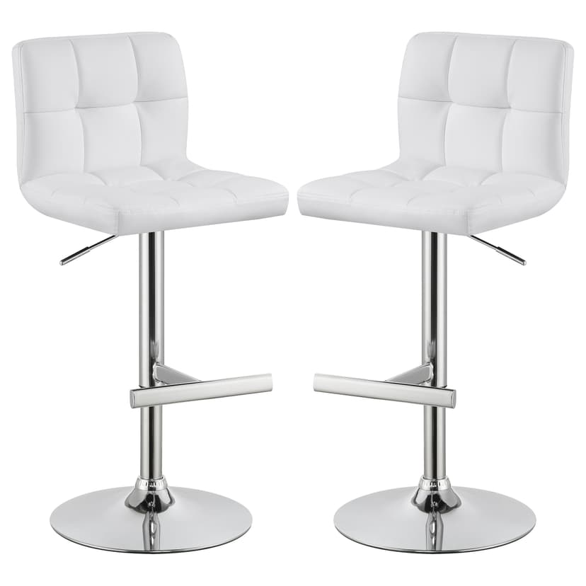 Lenny Upholstered Adjustable Bar Stool White (Set of 2)