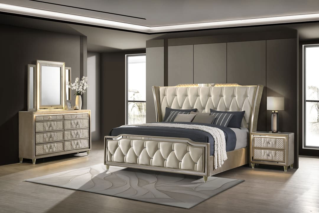 Lorient 4-piece Queen Bedroom Set Ivory and Camel