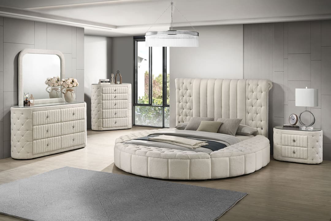 Sonya 5-piece Upholstered Eastern King Bedroom Set Ivory