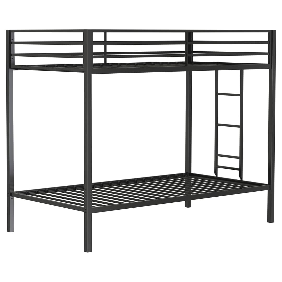 Alevera Metal Twin Over Twin Bunk Bed with Ladder Black