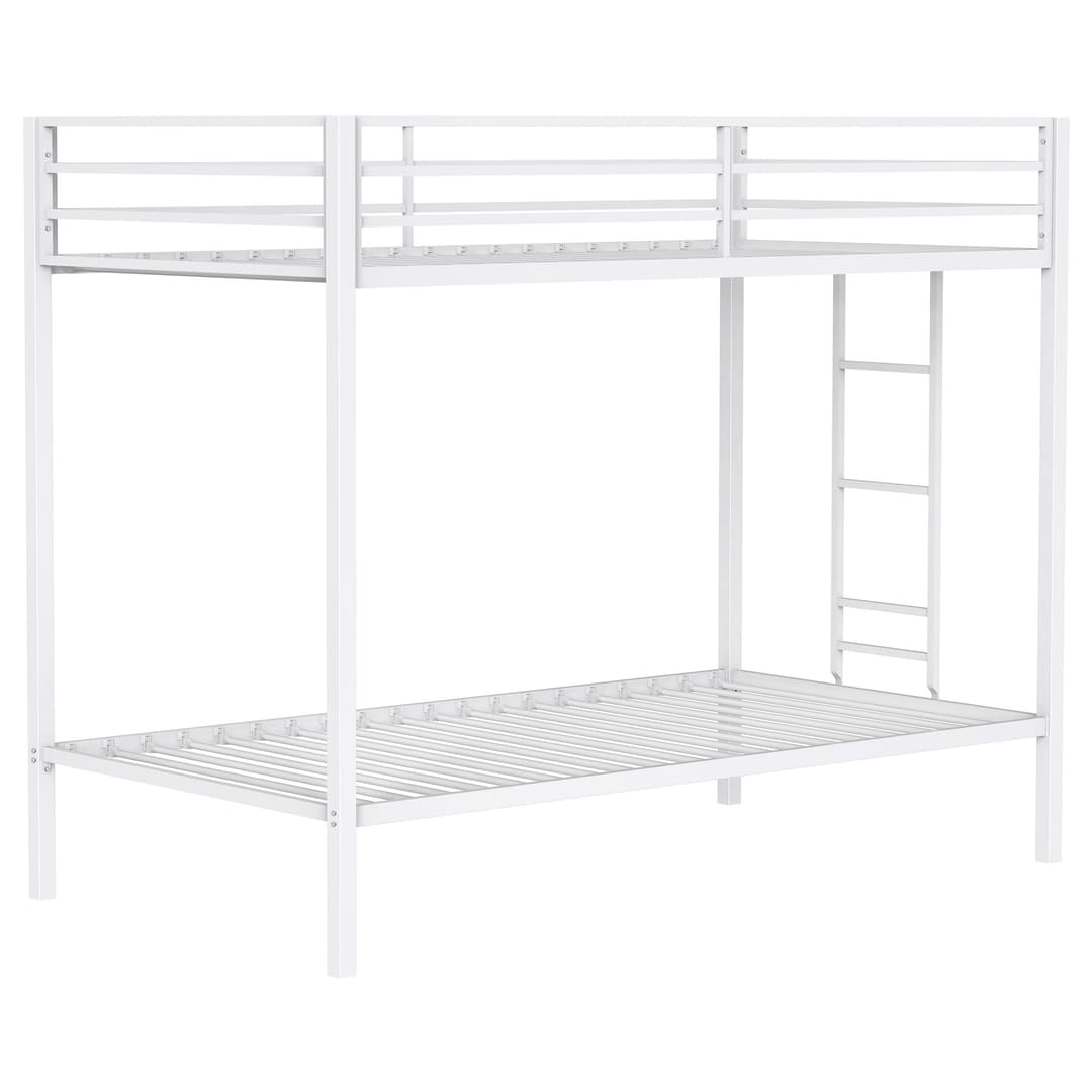 Alevera Metal Twin Over Twin Bunk Bed with Ladder White