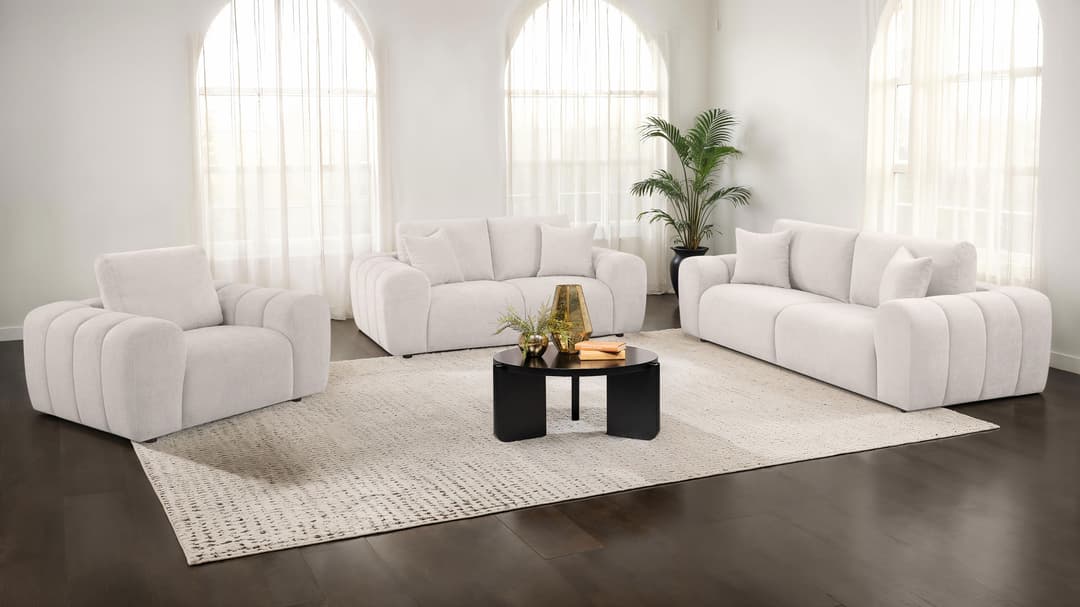Burnett 3-piece Chenille Upholstered Sofa Set Ivory