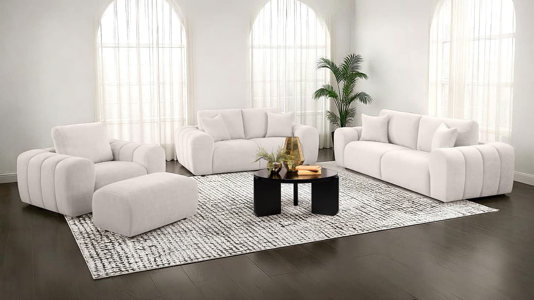 Burnett 4-piece Chenille Upholstered Sofa Set Ivory
