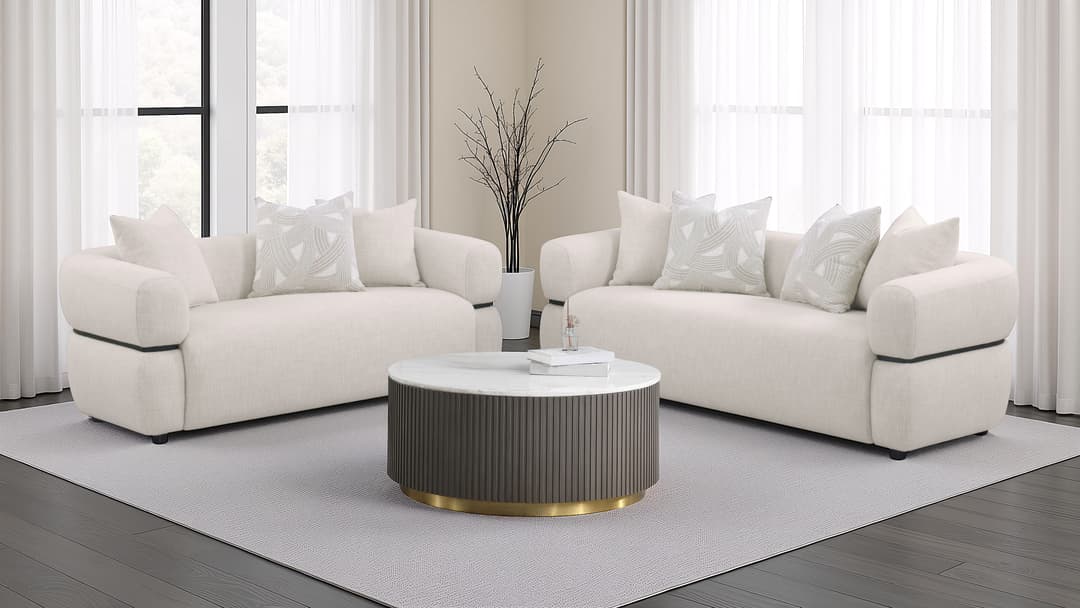 Jeanette 2-piece Fabric Upholstered Round Arm Sofa Set Beige