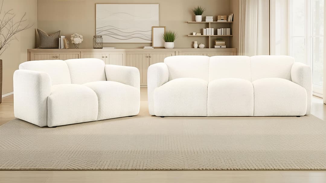 Dorset 2-piece Upholstered Round Track Arm Sofa Set White