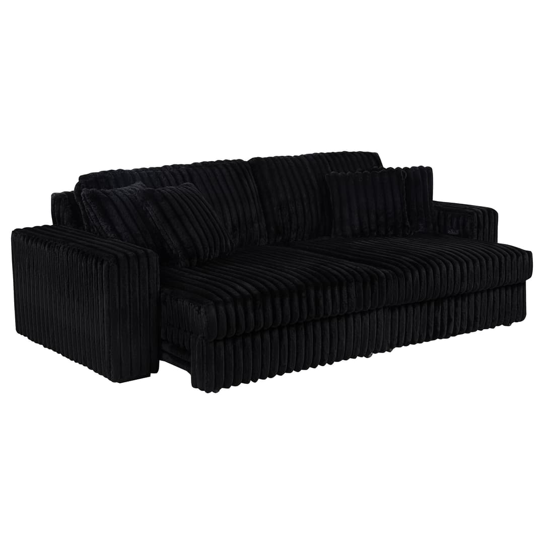 Jacana Corduroy Upholstered Dual Power Chaise Sofa Black