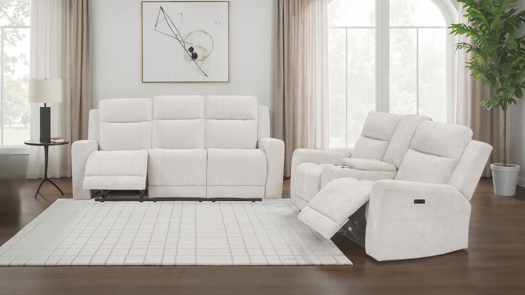 Kennett 2-piece Chenille Power Reclining Sofa Set Ivory